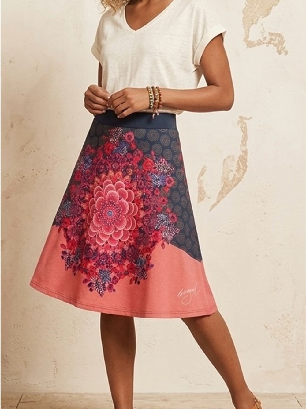 NWT Desigual Mandala Floral A-Line Skirt XS 100% Cotton Boho